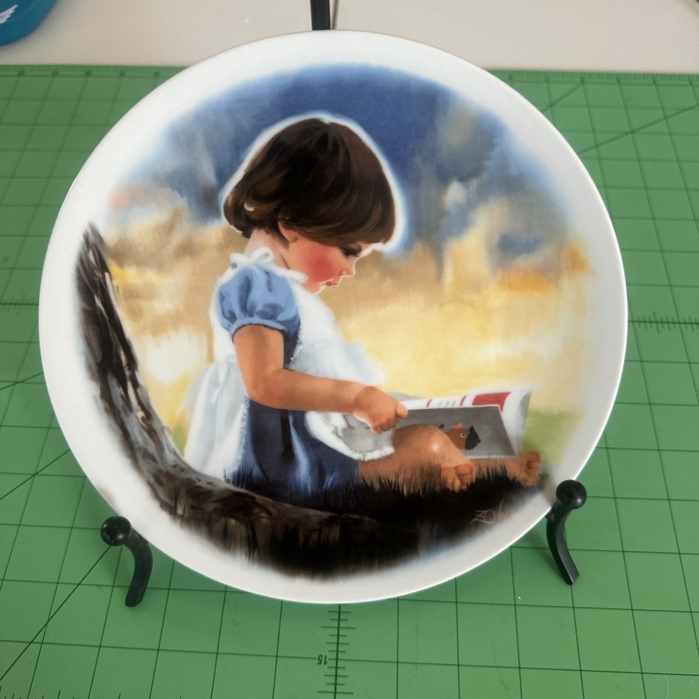 David Zolan By Myself 1980 Collectors Plate Read Reading Book Bookworm Tree Duck